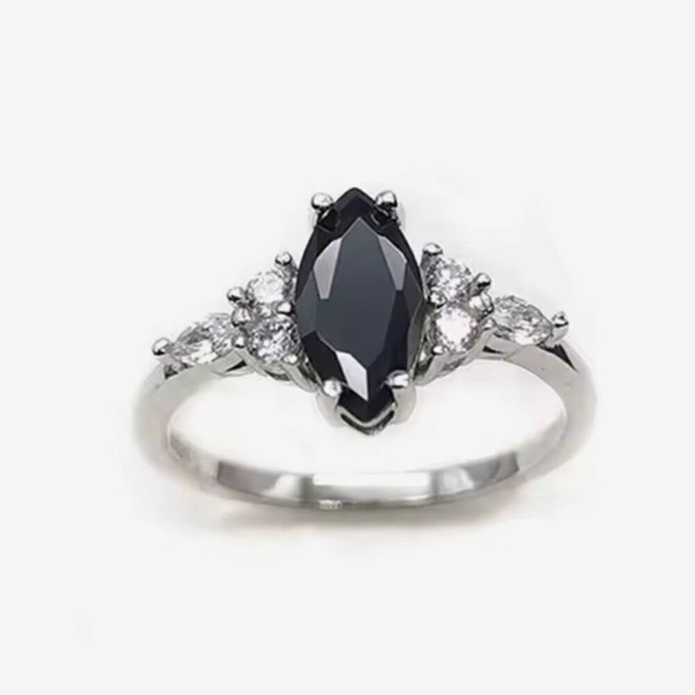 Elegant Center Black Onyx Marquise Cut 925 Sterling Silver Ring Dainty New